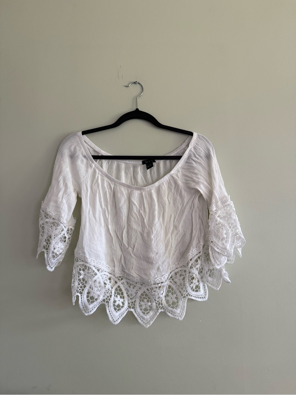 Women's White Crochet Trim Top